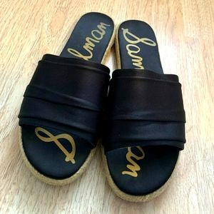 Sam Edelman Black Satin Espadrille Slides